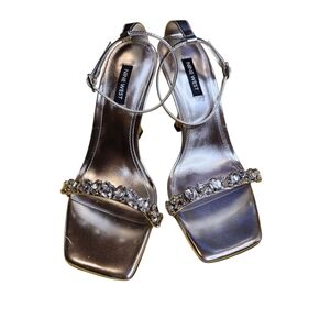 Nine West Silver Metallic Heels with Crystal Embellishments